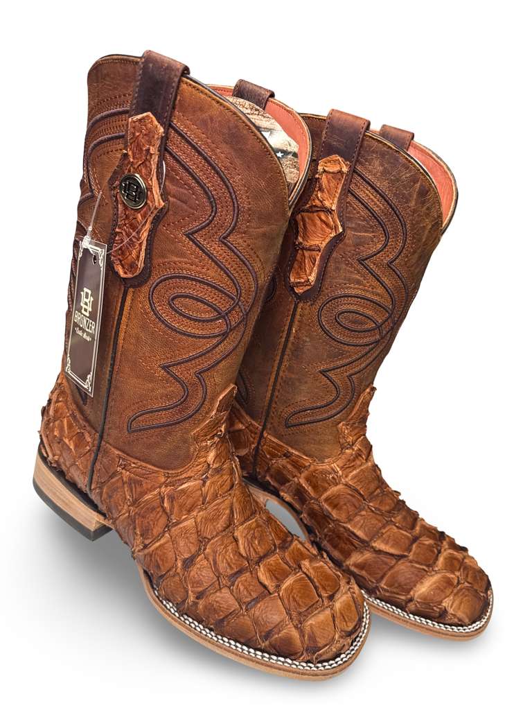 Bota Vaquera Original Pescado Piraruco Color Pecan Para Caballero