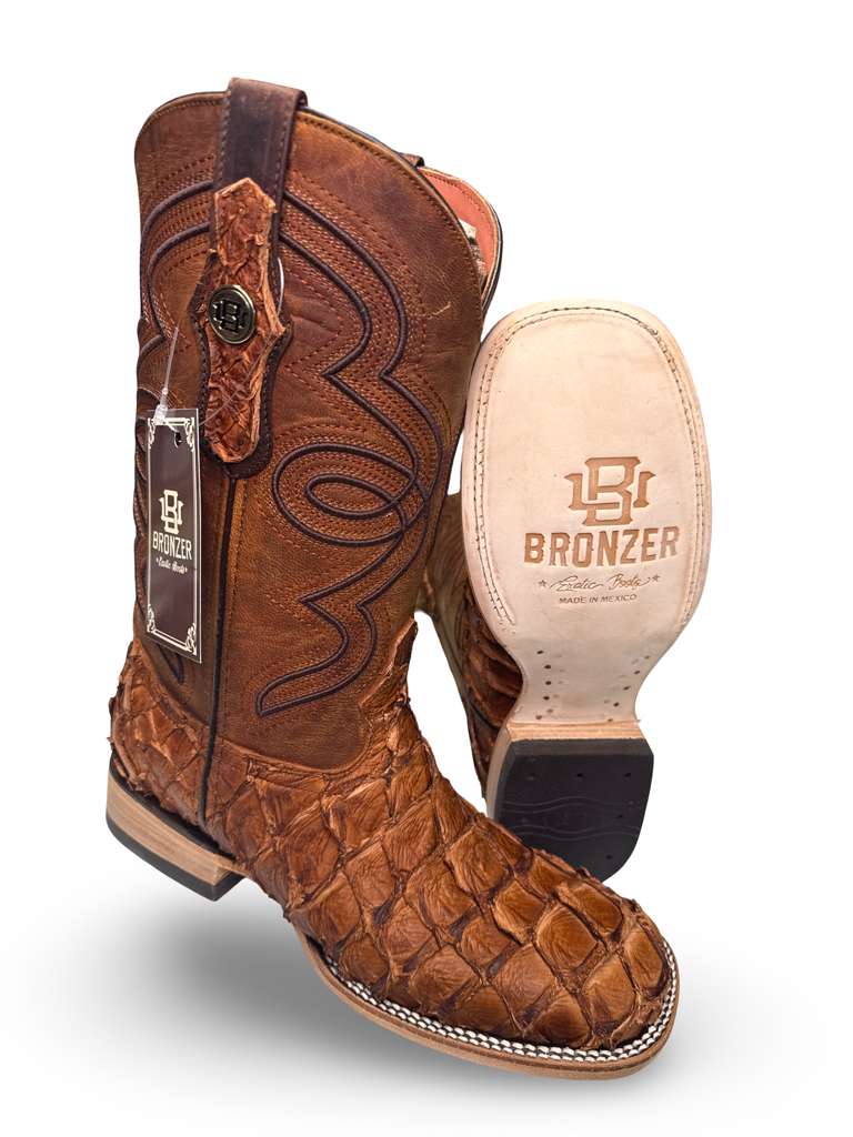 Bota Vaquera Original Pescado Piraruco Color Pecan Para Caballero