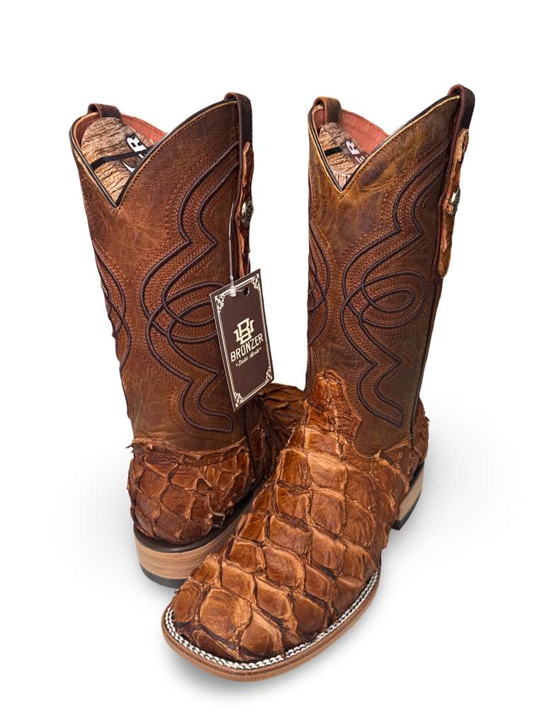 Bota Vaquera Original Pescado Piraruco Color Pecan Para Caballero