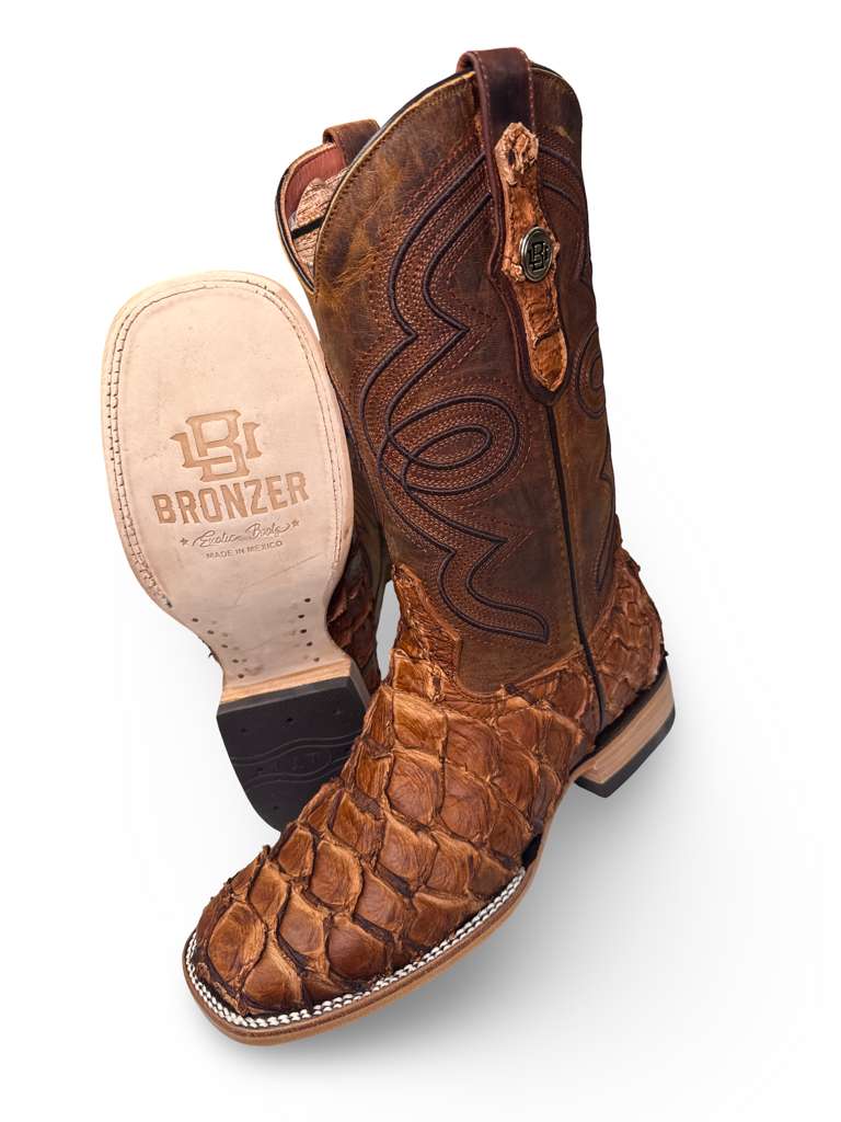 Bota Vaquera Original Pescado Piraruco Color Pecan Para Caballero