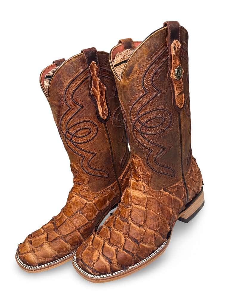 Bota Vaquera Original Pescado Piraruco Color Pecan Para Caballero