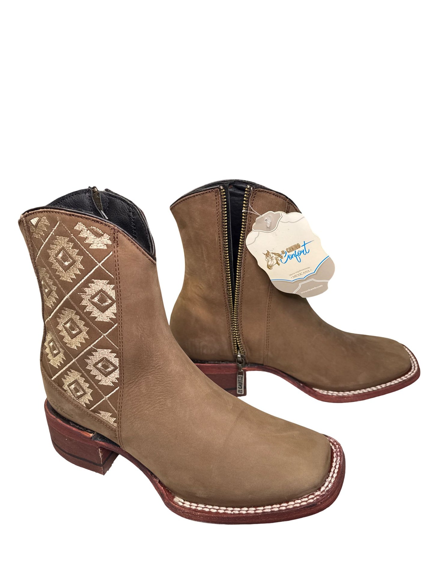 Botin Cafe Printeado Azteca Con Cierre Para Dama