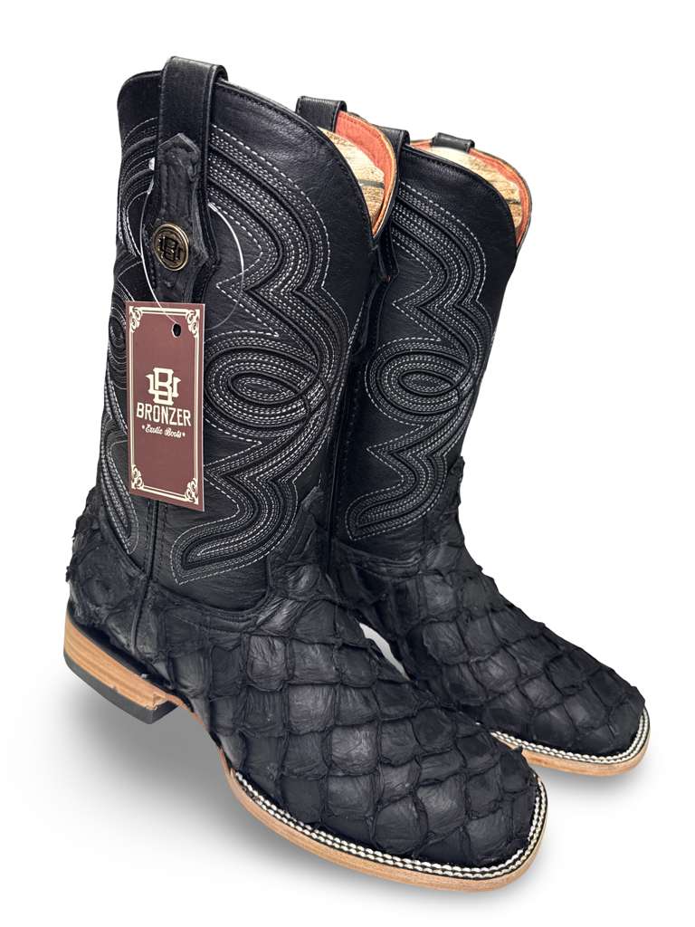 Bota Vaquera Original Pescado Piraruco Negro Matte Para Caballero