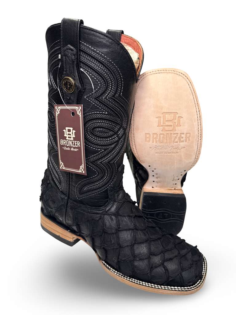 Bota Vaquera Original Pescado Piraruco Negro Matte Para Caballero