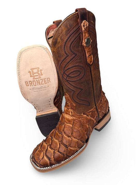 Bota Vaquera Original Pescado Piraruco   Color Pecan Para Caballero