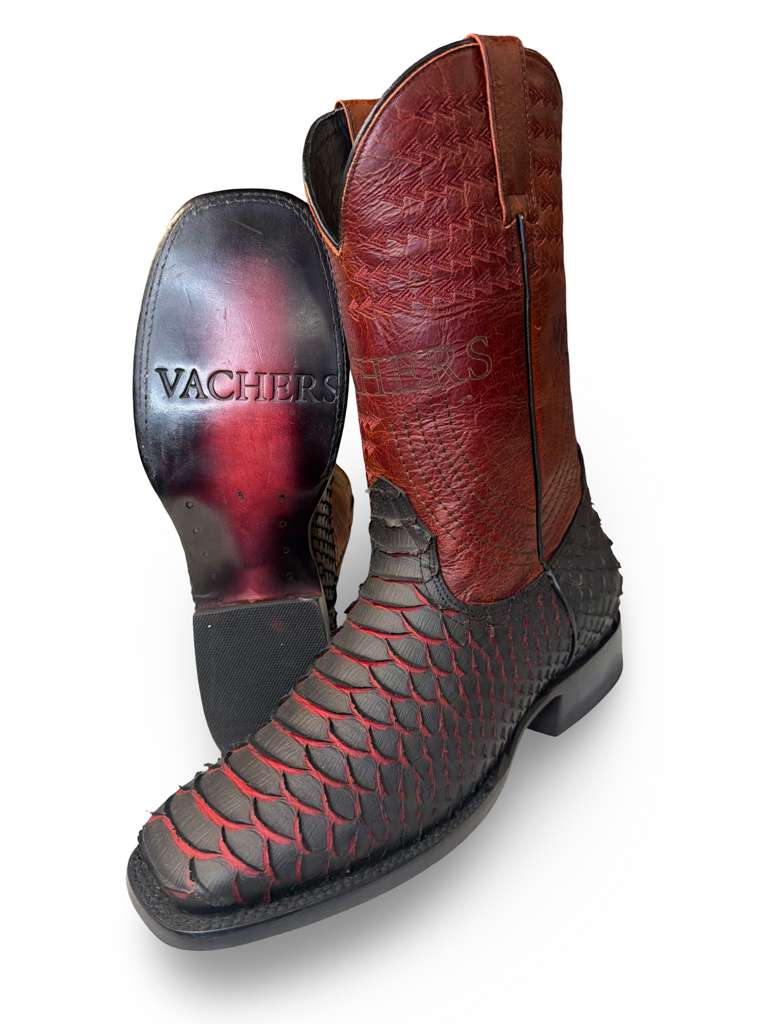 Bota Vaquera Print Piton Rojo Black Cherry Para Caballero