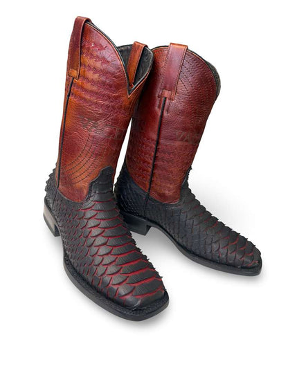 Bota Vaquera Print Piton Rojo Black Cherry Para Caballero