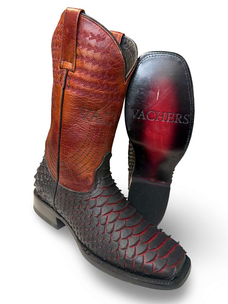 Bota Vaquera Print Piton Rojo Black Cherry Para Caballero