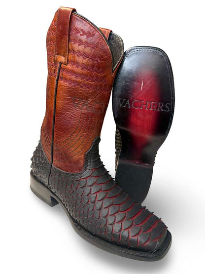 Bota Vaquera Print Piton Rojo Black Cherry Para Caballero