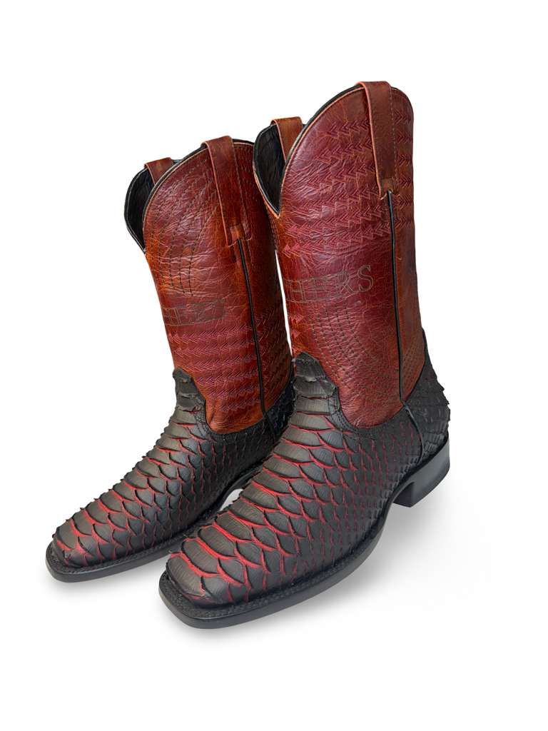 Bota Vaquera Print Piton Rojo Black Cherry Para Caballero