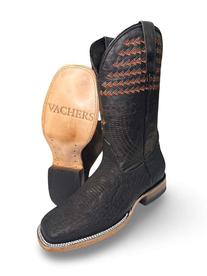 Bota Vaquera Cuello De Toro Negro Para Caballero