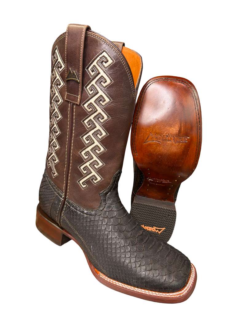 Men's Natural Piton Cafe Bota Vaquera Made in Mexico Leather Sole Walking Shoes for Men - Boy