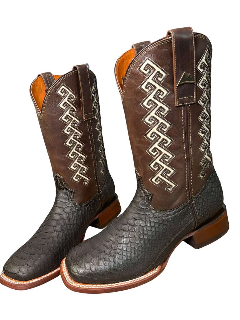 Men's Natural Piton Cafe Bota Vaquera Made in Mexico Leather Sole Walking Shoes for Men - Boy