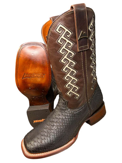 Men's Natural Piton Cafe Bota Vaquera Made in Mexico Leather Sole Walking Shoes for Men - Boy