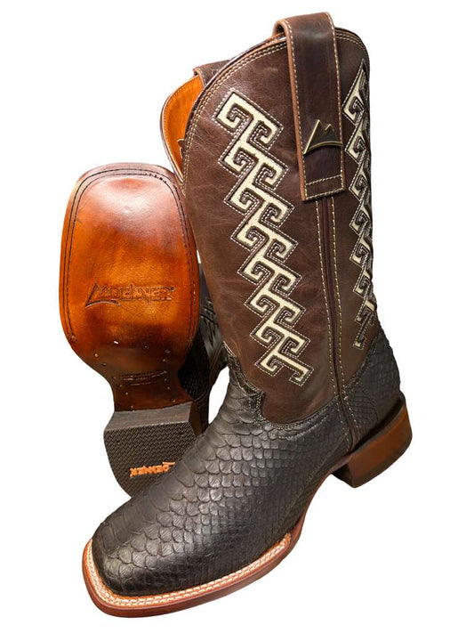 Men's Natural Piton Cafe Bota Vaquera Made in Mexico Leather Sole Walking Shoes for Men - Boy
