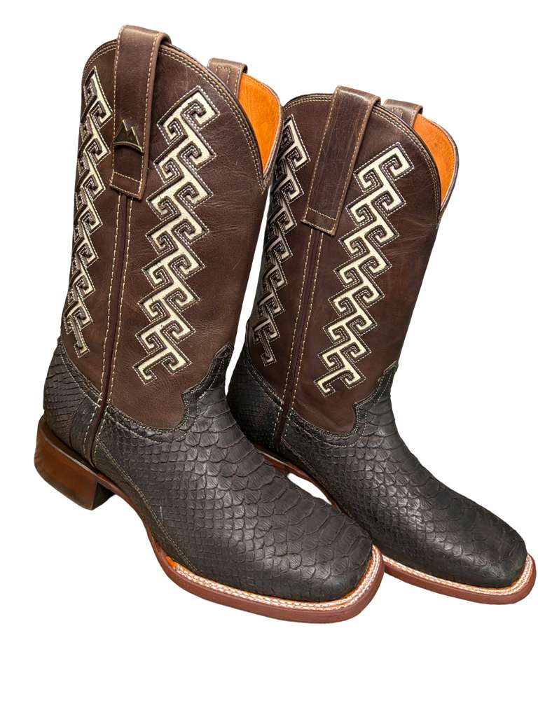 Men's Natural Piton Cafe Bota Vaquera Made in Mexico Leather Sole Walking Shoes for Men - Boy