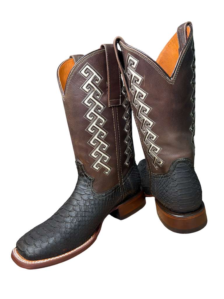 Men's Natural Piton Cafe Bota Vaquera Made in Mexico Leather Sole Walking Shoes for Men - Boy