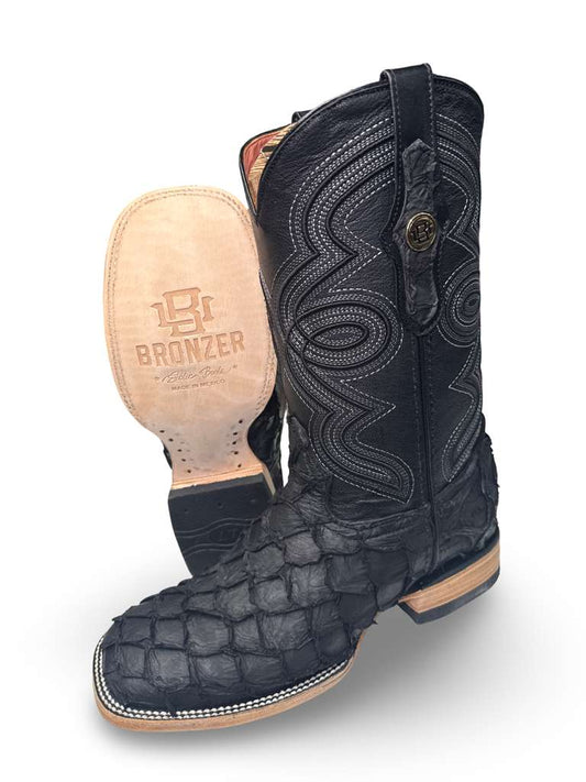 Bota Vaquera Original Pescado Piraruco  Negro Matte Para Caballero