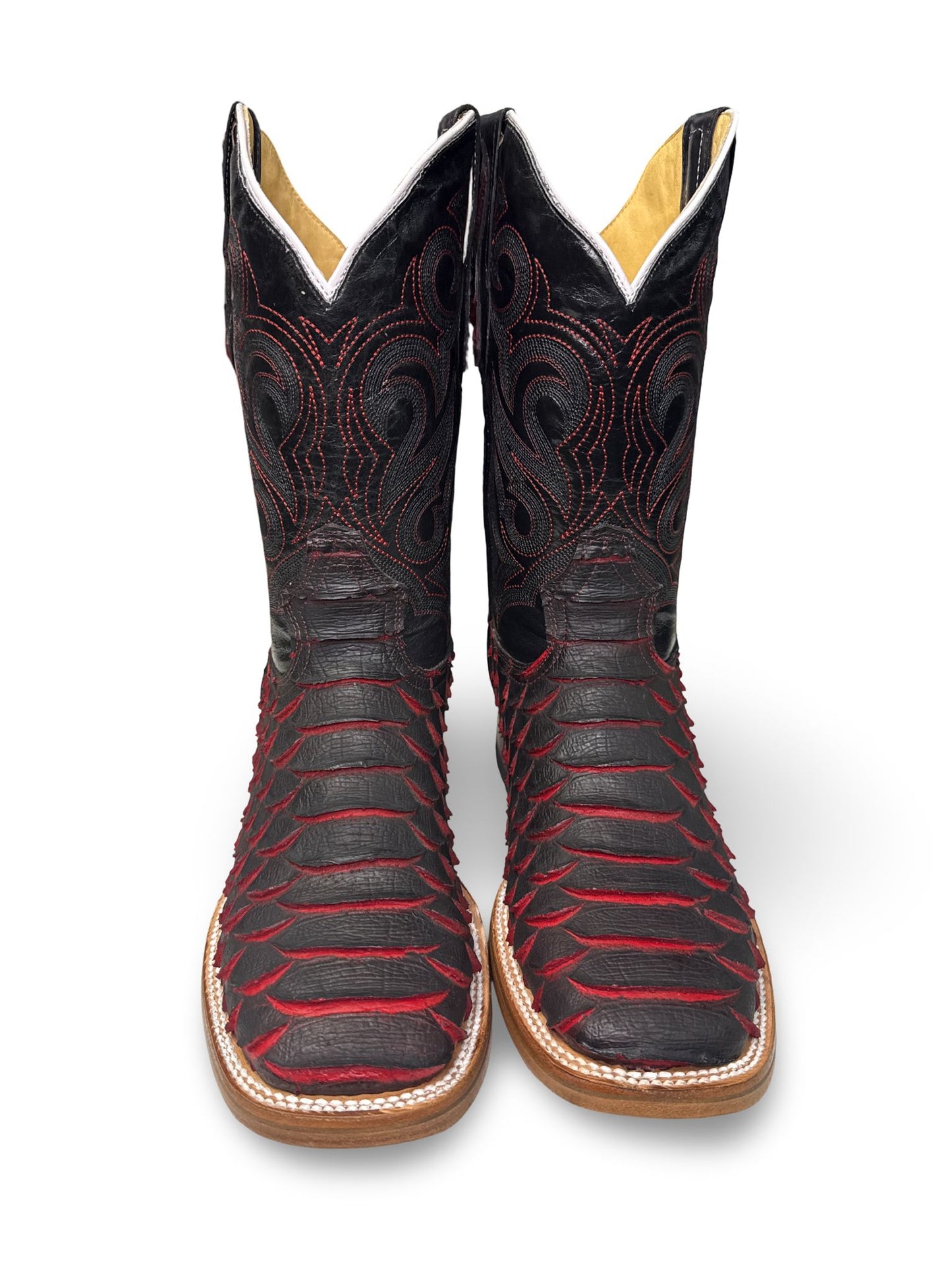 Bota Vaquera Lava Print Piton Jumbo For Caballero - Unique Red & Black Patterns Western Boot Style Made in Mexico Round Toe Summer Footwear Walking Shoes Closed Decor Bedroom