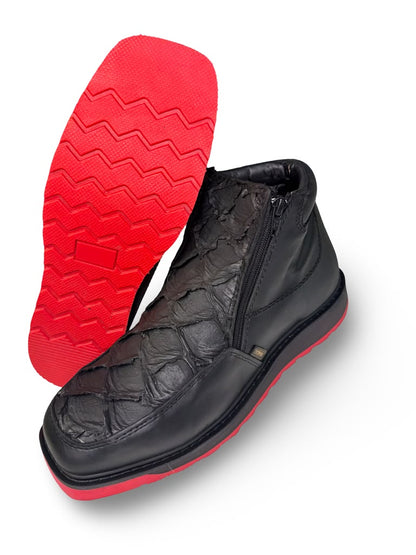 Botin Print Pescado Negro Suela Roja Para Caballero