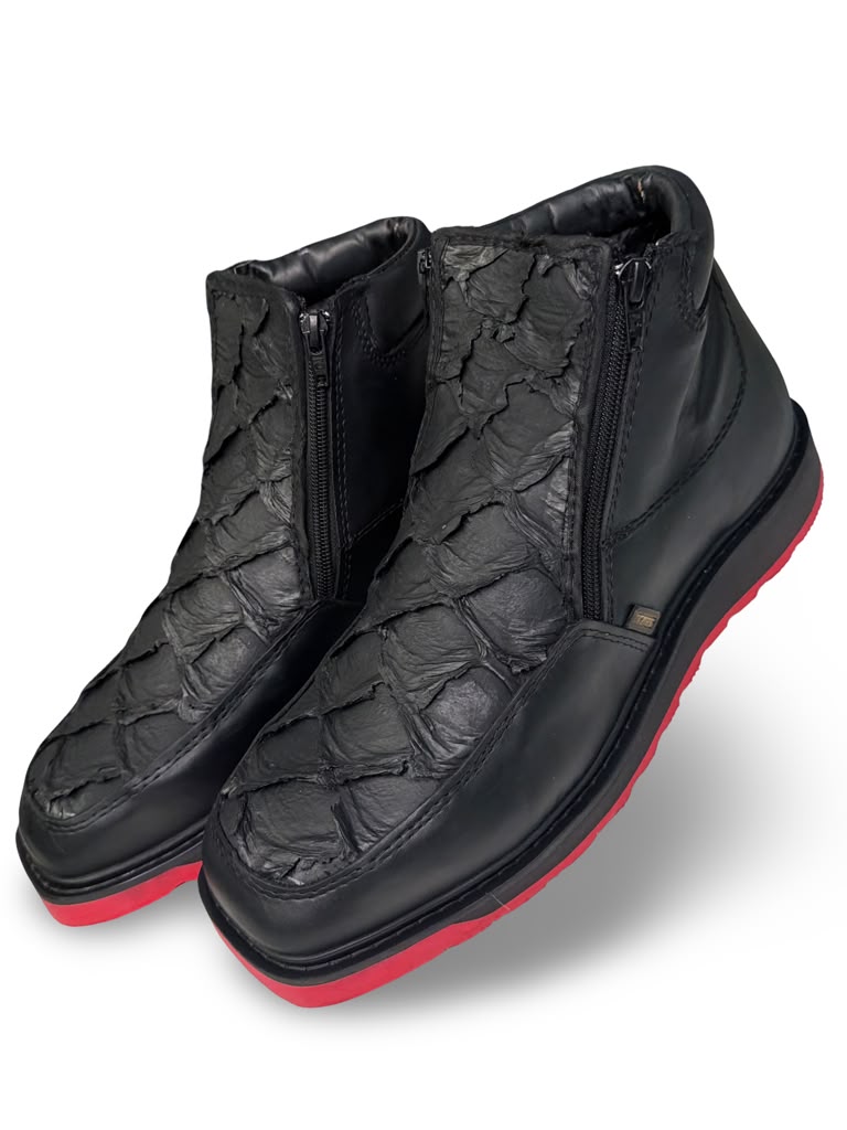 Botin Print Pescado Negro Suela Roja Para Caballero
