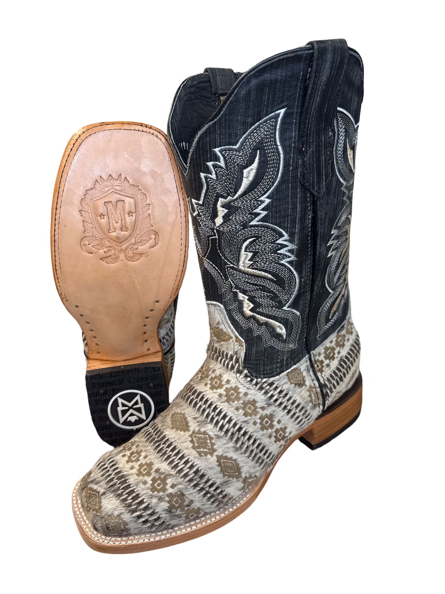 Bota Vaquera Para Caballero Pelo De Vaca Diseno Azteca - Handcrafted, 100% Mexico, Durable & Comfortable, Perfect for Any Occasion - Footwear, Boy